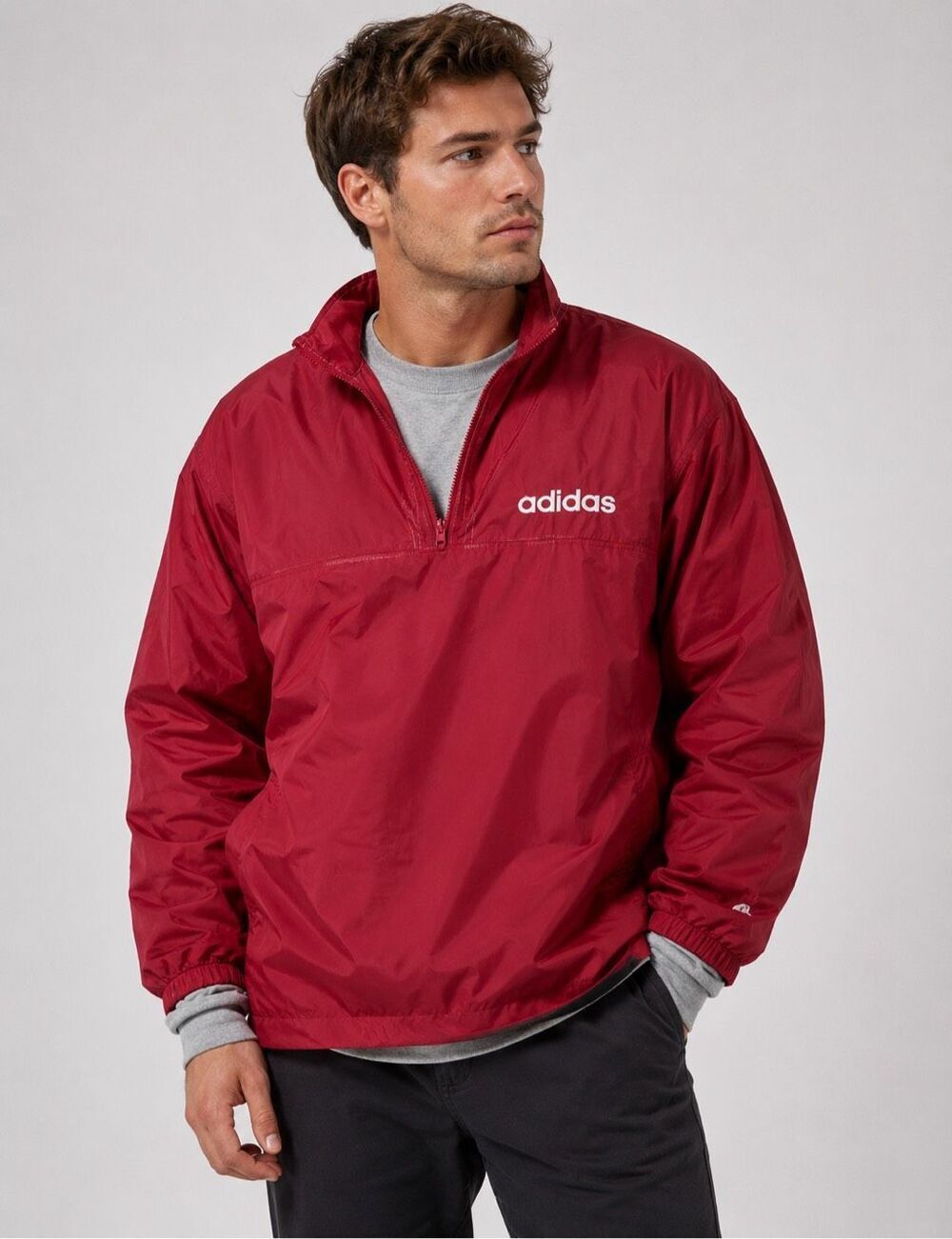 VTG Adidas Team Red Nylon Pullover Windbreaker Jacket NOS Deadstock Large